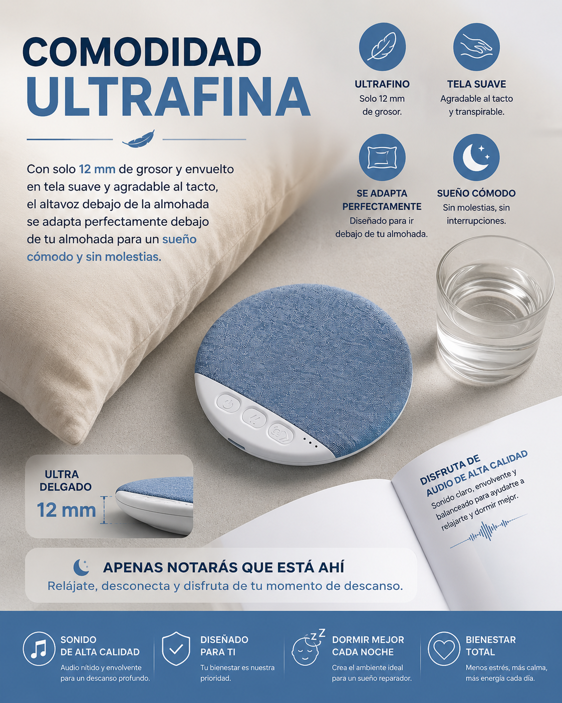 Bocina Tipo Almohada Bluetooth Dormir