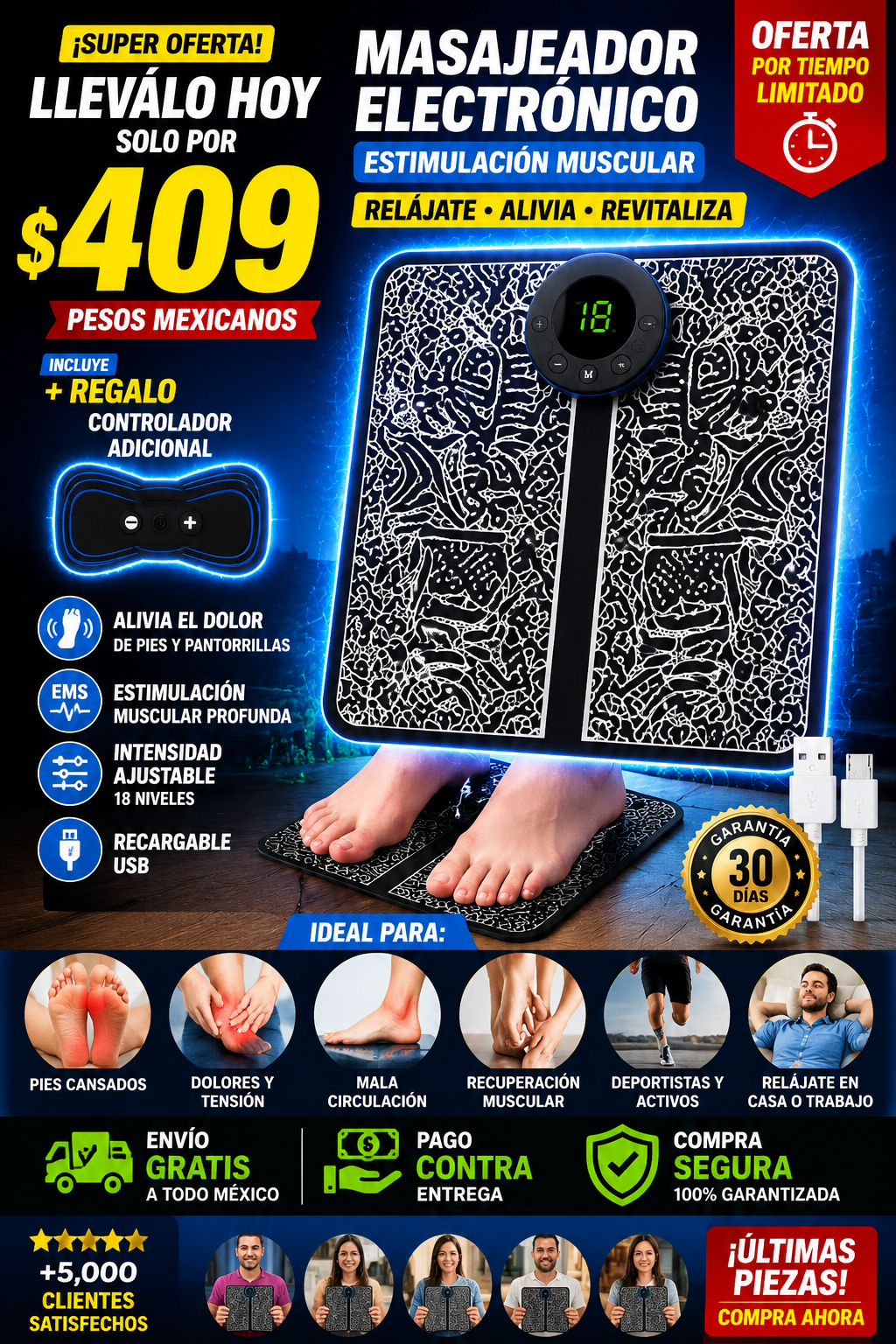Masajeador Pies Y Cuerpo Recargable Spa